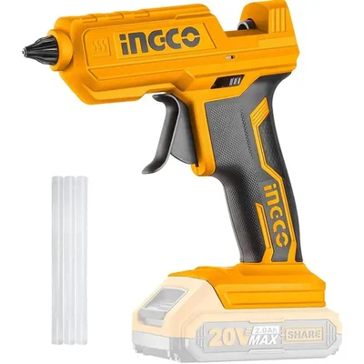 INGCO 11.2 mm Lithium-Ion Cordless Glue Gun 20 V, with 3 Glue Stick Without Battery and Charger (CGGLI2001)